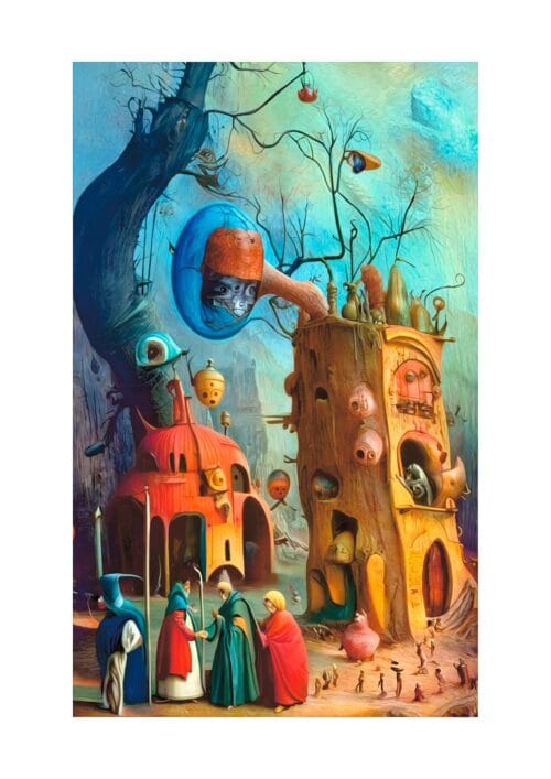 'The Decision' Highly collectable Print by Jack Myntan of a surreal medieval scene, from the depths of Jacks Mind!