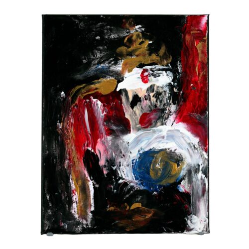 A Terribleist portrait of Salvador Dali by Jack Myntan. This acrylic painting was painted by foot.